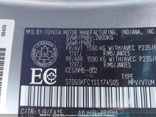 5TDGSKFC1SS174505 Toyota Sienna Le/xse/limited/platinum