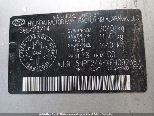 5NPE24AFXFH092367 Hyundai SONATA SE