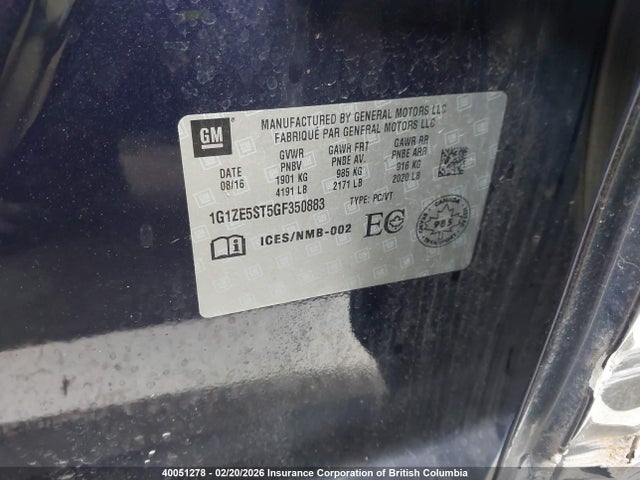 1G1ZE5ST5GF350883 Chevrolet MALIBU 1LT
