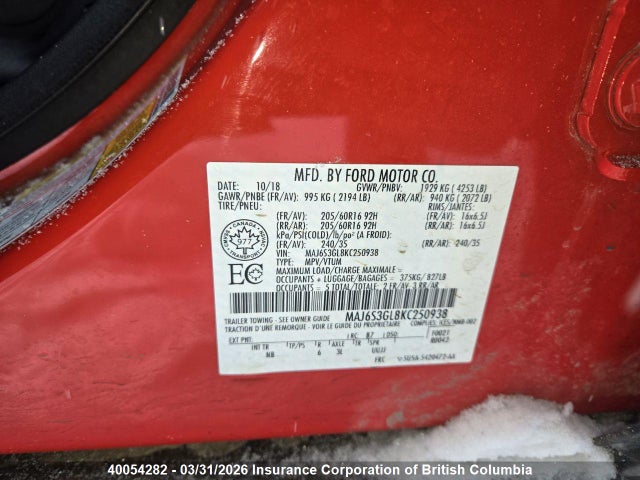 MAJ6S3GL8KC250938 Ford Ecosport Se
