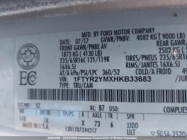 1FTYR2YMXHKB33683 Ford Transit T-250