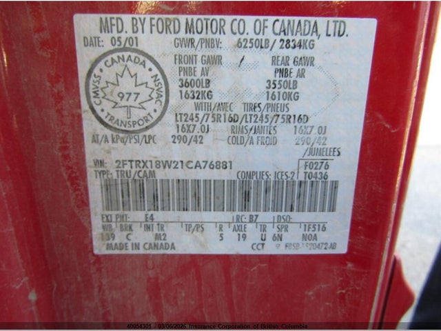 Продаж на аукціоні авто 2001 Ford F150, vin: 2FTRX18W21CA76881, номер лоту: 40054301