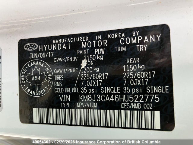 KM8J3CA46HU522775 Hyundai Tucson Limited/sport And Eco/se