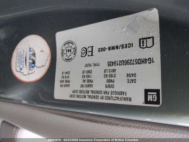 Aukcja sprzedaży 2006 Buick Lucerne Cxl, vin: 1G4HD57296U219435, numer aukcji: 40053918