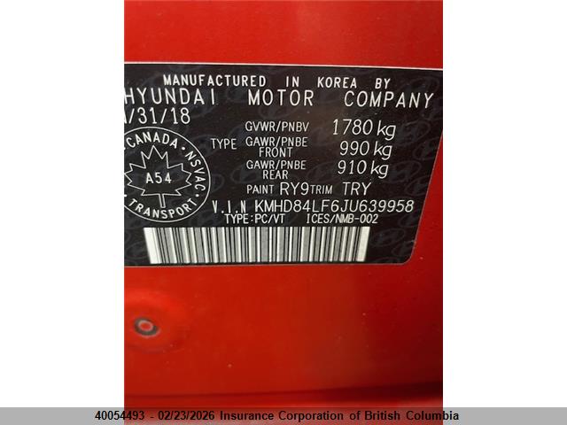 KMHD84LF6JU639958 Hyundai ELANTRA GL