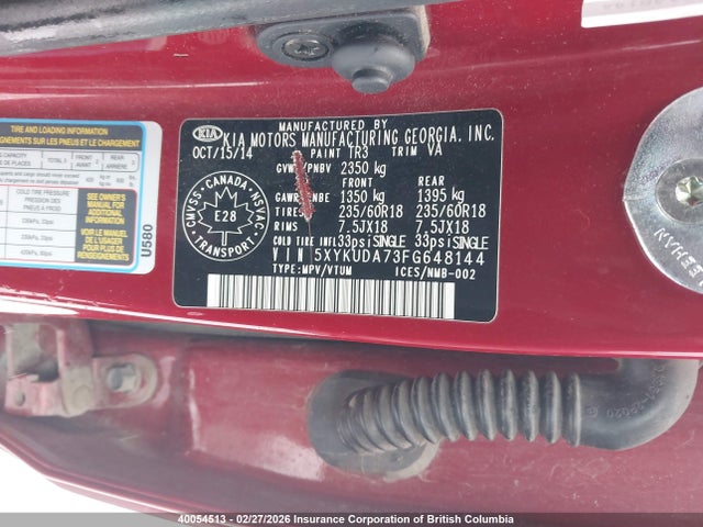 5XYKUDA73FG648144 KIA SORENTO EX