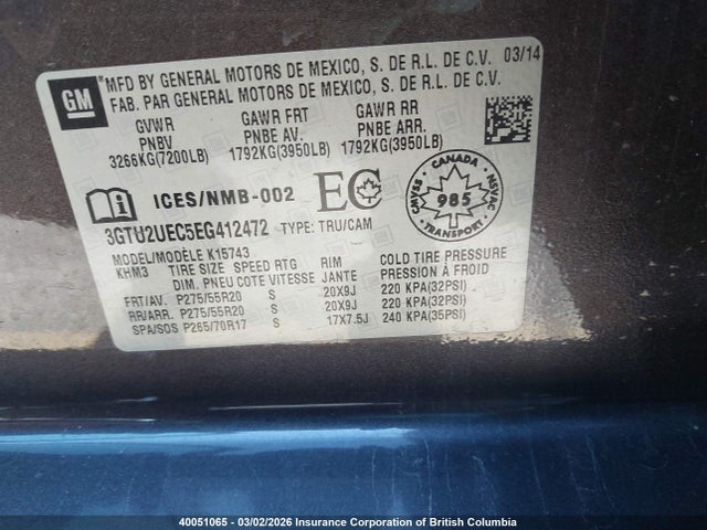 3GTU2UEC5EG412472 GMC Sierra K1500 Sle