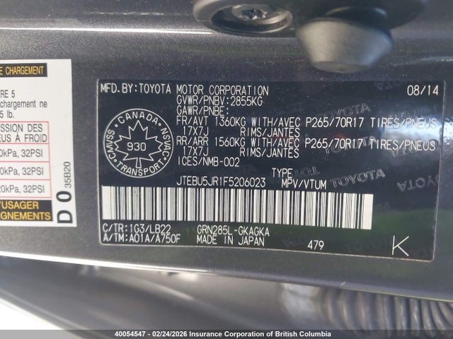 JTEBU5JR1F5206023 Toyota 4runner Sr5/limited/trail/trd Pro