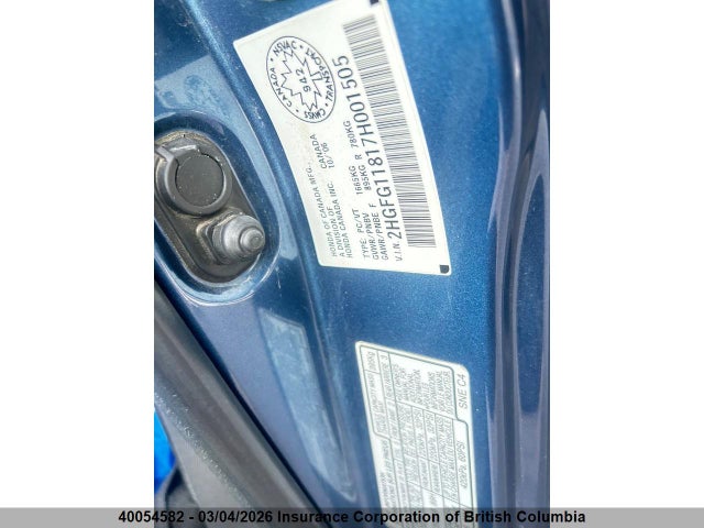 40054582 :رقم المزاد ، 2HGFG11817H001505 vin ، 2007 Honda Civic مزاد بيع