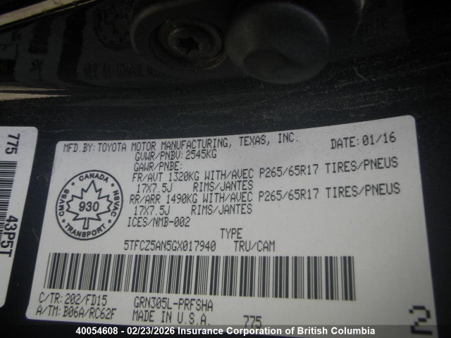 5TFCZ5AN5GX017940 Toyota Tacoma Trd Sport