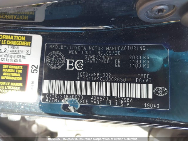4T1G11AKXLU368650 Toyota Camry