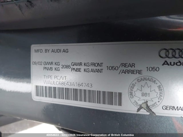 Продажа на аукционе авто 2003 Audi A4, vin: WAULC68E43A164743, номер лота: 40054633