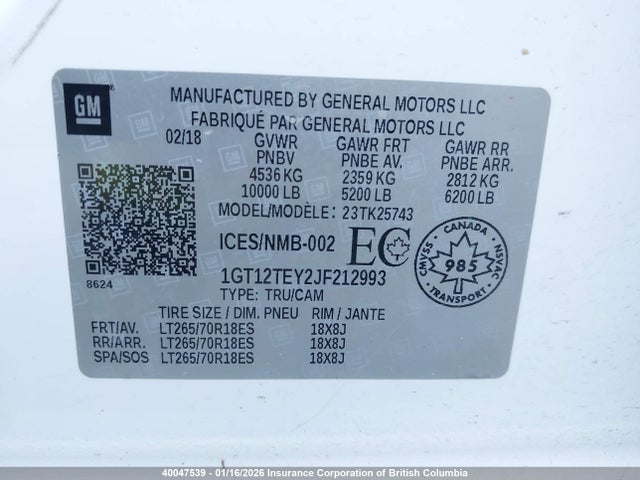 1GT12TEY2JF212993 GMC Sierra K2500 Slt