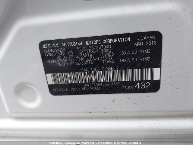JA4J24A54JZ614590 Mitsubishi Outlander Se/gt