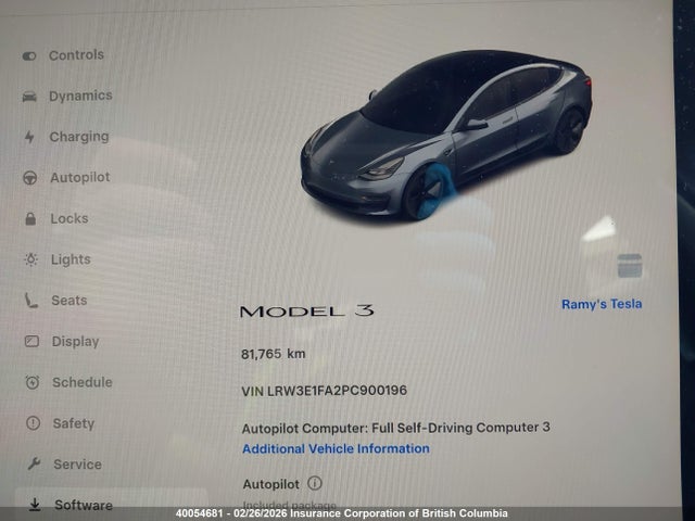 LRW3E1FA2PC900196 Tesla MODEL 3