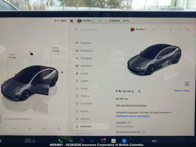 LRW3E1FA2PC900196 Tesla MODEL 3