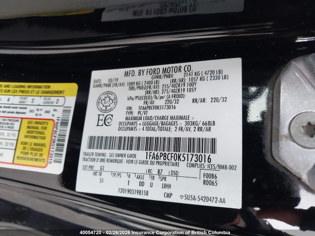 Ford MUSTANG GT 2019 1FA6P8CF0K5173016 Image 9