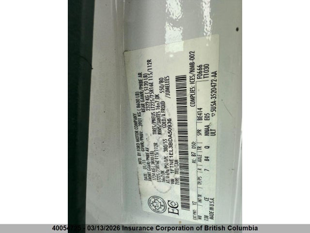 40054725 :رقم المزاد ، 1FTNE1EL3BDA50936 vin ، 2011 Ford Ford E150 مزاد بيع
