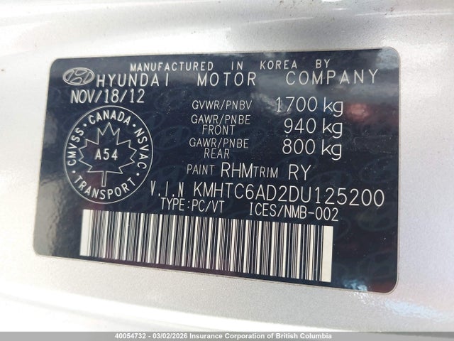 2013 Hyundai Veloster მანქანა იყიდება აუქციონზე, vin: KMHTC6AD2DU125200, აუქციონის ნომერი: 40054732