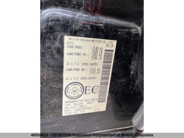 1N6AD0EV3JN767565 Nissan Frontier S/sv/sl/pro-4x