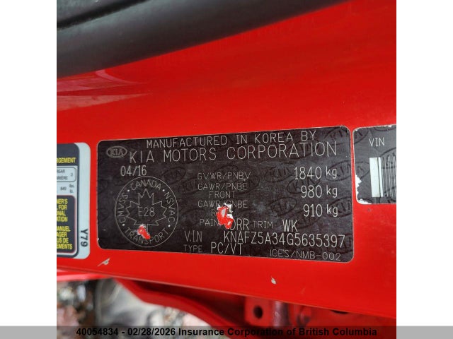 KNAFZ5A34G5635397 KIA Forte