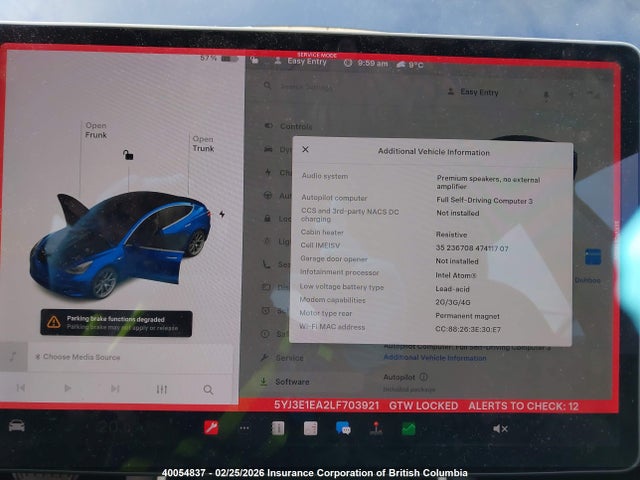 5YJ3E1EA2LF703921 Tesla MODEL 3