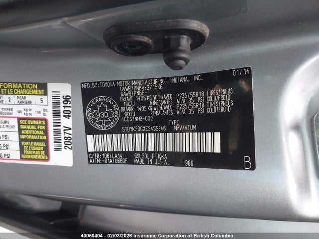 5TDYK3DCXES455946 Toyota Sienna Xle/limited