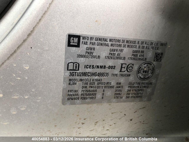Aukcja sprzedaży 2017 Gmc Sierra 1500 Sle, vin: 3GTU2MEC3HG499535, numer aukcji: 40054883