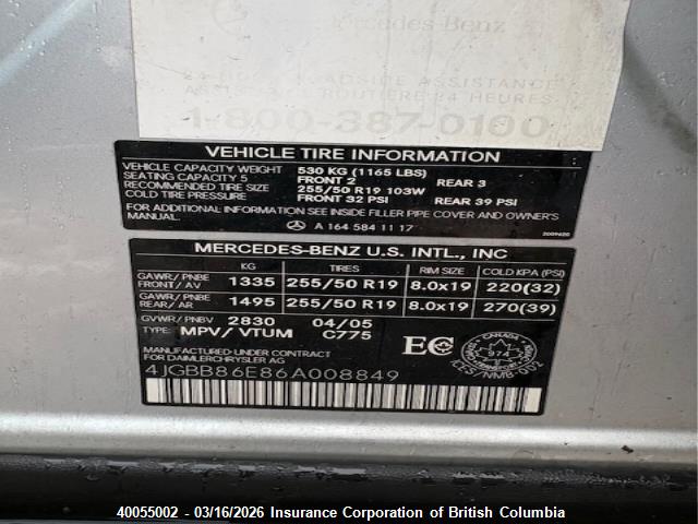 2006 Mercedes-benz Ml 350 მანქანა იყიდება აუქციონზე, vin: 4JGBB86E86A008849, აუქციონის ნომერი: 40055002