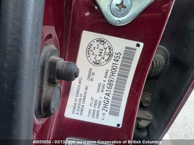 Aukcja sprzedaży 2007 Honda Civic, vin: 2HGFA16897H001455, numer aukcji: 40055050