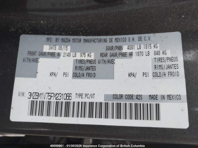 3MZBM1V75FM231066 Mazda 3 TOURING