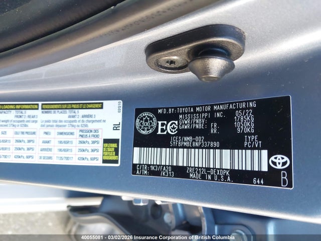 Toyota COROLLA L 2022 5YFBPMBE8NP337890 Image 9
