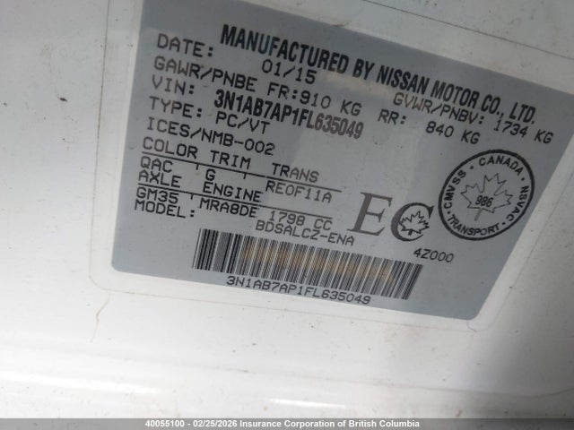 3N1AB7AP1FL635049 Nissan Sentra S/sv/sr/sl