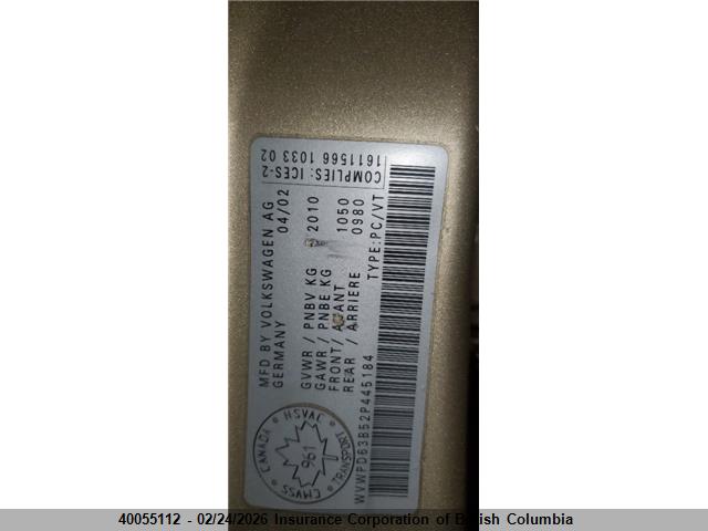 40055112 :رقم المزاد ، WVWPD63B52P445184 vin ، 2002 Volkswagen Passat Gls مزاد بيع
