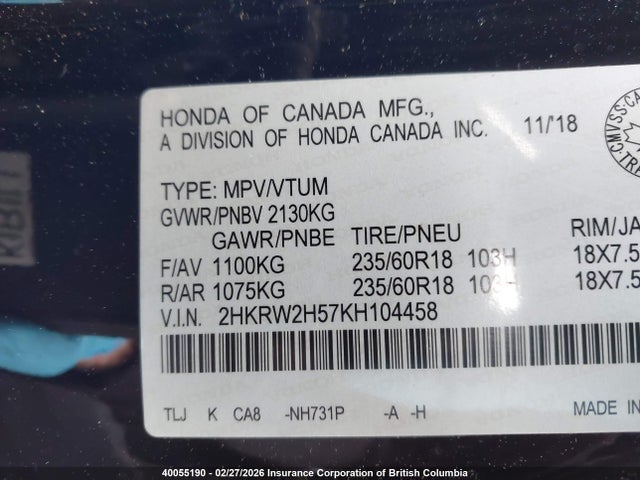Honda CR-V 2019 2HKRW2H57KH104458 Image 9