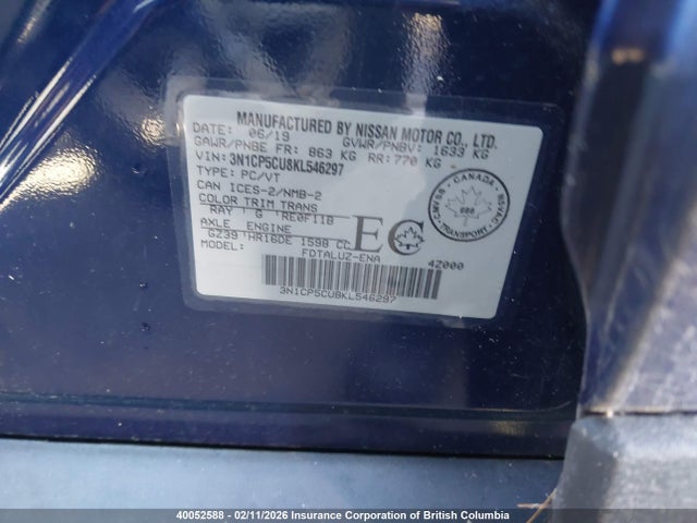 3N1CP5CU8KL546297 Nissan Kicks S/sr/sv