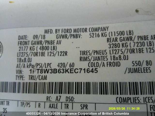 Продажа на аукционе авто 2019 Ford F350, vin: 1FT8W3B63KEC71645, номер лота: 40055324