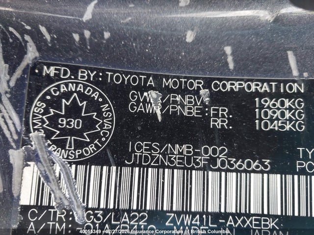 JTDZN3EU3FJ036063 Toyota Prius