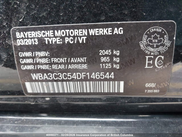 Продаж на аукціоні авто 2013 Bmw 320i, vin: WBA3C3C54DF146544, номер лоту: 40055371