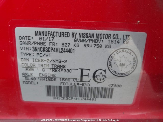 3N1CK3CP4HL244401 Nissan Micra
