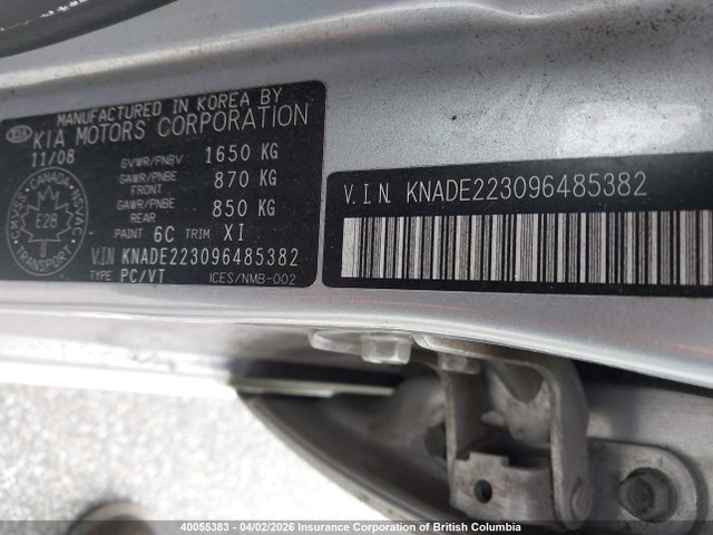 Aukcja sprzedaży 2009 Kia Rio, vin: KNADE223096485382, numer aukcji: 40055383