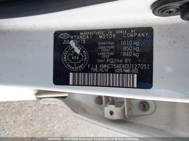 Продаж на аукціоні авто 2013 Hyundai Accent Gls/gs, vin: KMHCT5AE6DU127051, номер лоту: 40055385