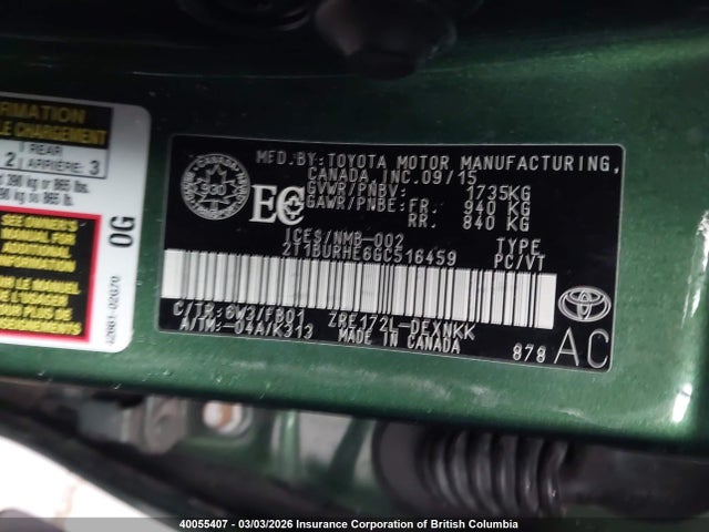 2T1BURHE6GC516459 Toyota Corolla L/le/le Pls/prm/s/s Pls
