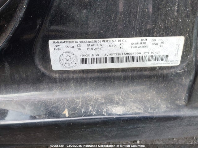 Продаж на аукціоні авто 2006 Volkswagen Jetta, vin: 3VWST71K16M667350, номер лоту: 40055420