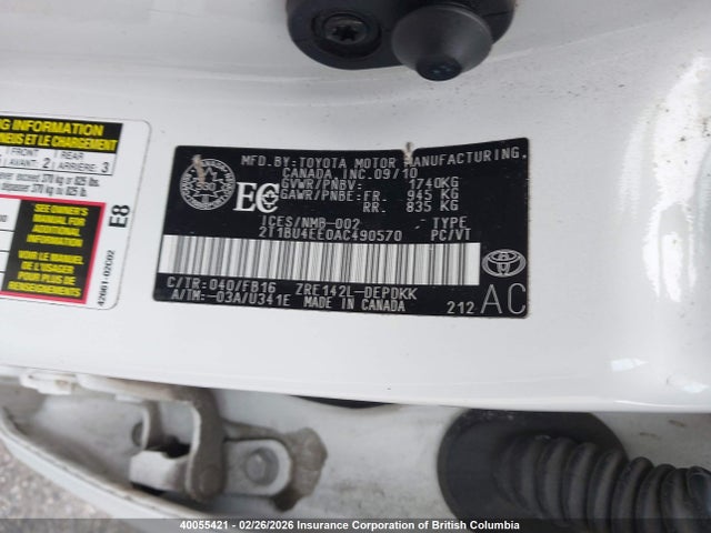 40055421 :رقم المزاد ، 2T1BU4EE0AC490570 vin ، 2010 Toyota Corolla S/le/xle مزاد بيع