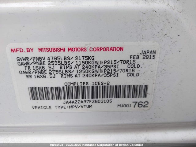 Mitsubishi Outlander Es 2015 JA4AZ2A37FZ603105 Image 9
