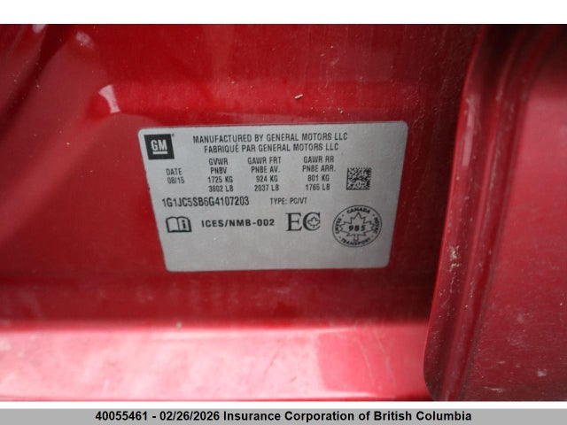 1G1JC5SB6G4107203 Chevrolet Sonic