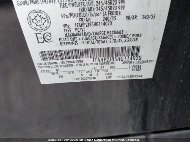 1FAHP2J85HG114020 Ford Taurus Limited