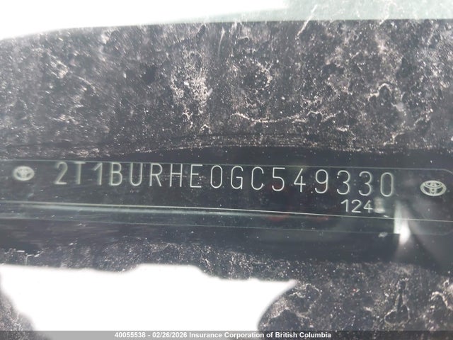 2T1BURHE0GC549330 Toyota Corolla L/le/le Pls/prm/s/s Pls