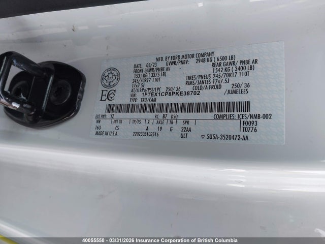Aukcja sprzedaży 2023 Ford F150, vin: 1FTEX1CP8PKE38702, numer aukcji: 40055558